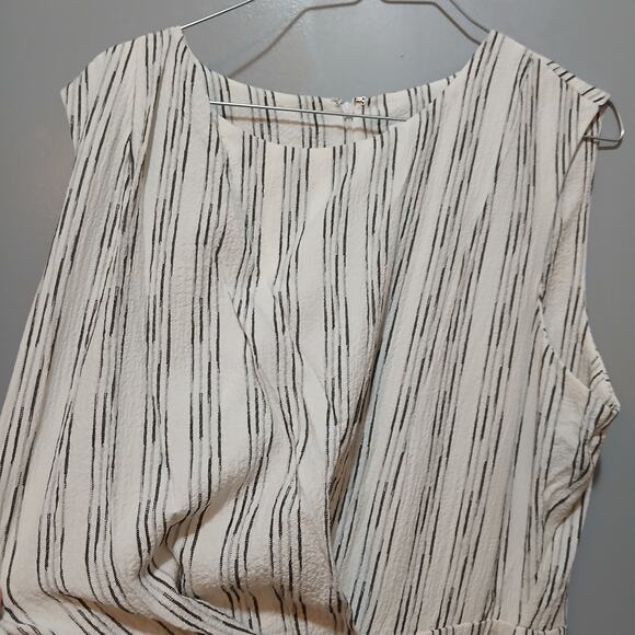 Calvin Klein Striped Dress Womens Size 10 Black Cream White Sleeveless Faux Wrap - Picture 3 of 8